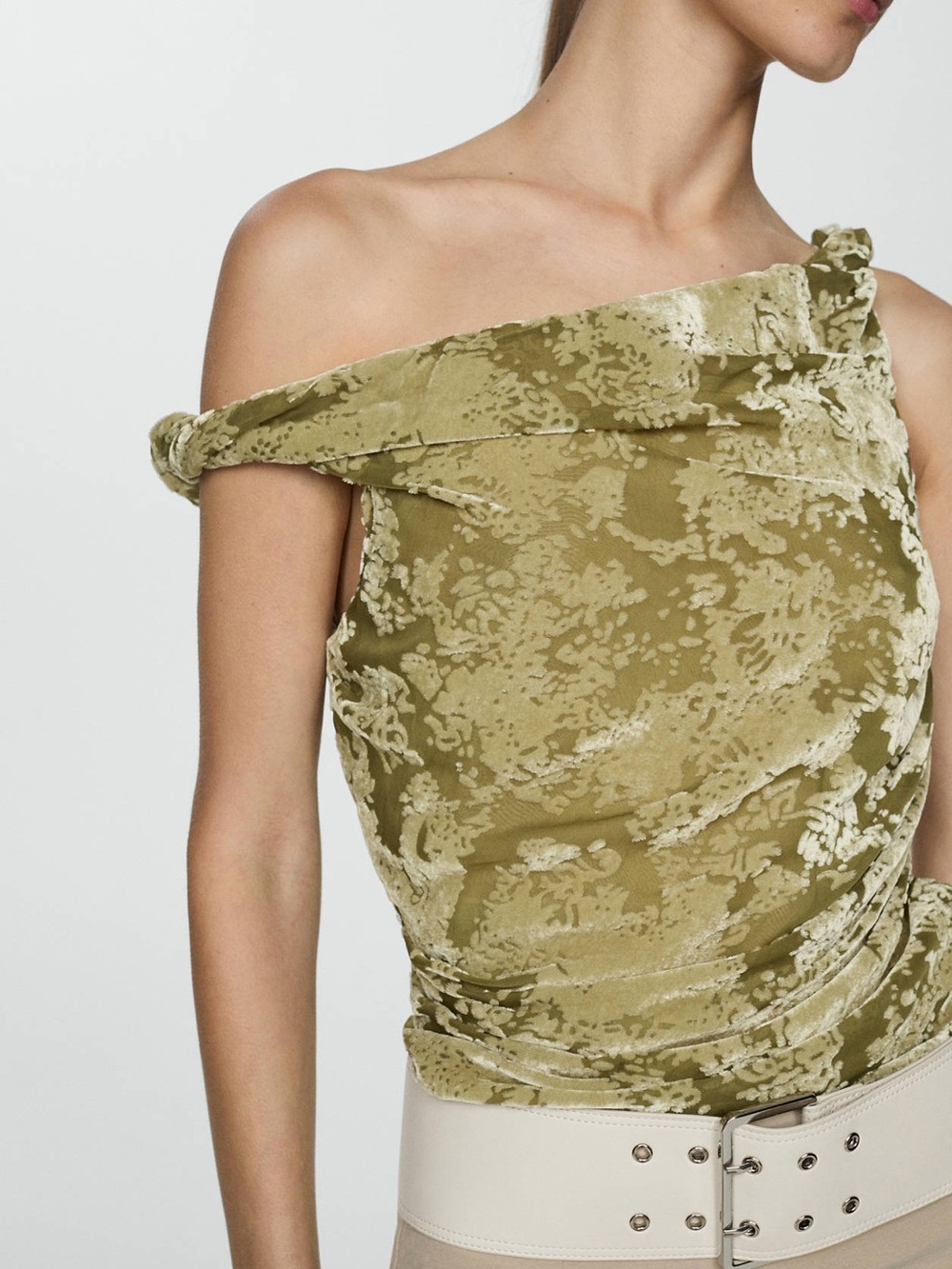 Mango DRAPED TOP WITH VELVET DETAIL - Picture 11 of 14
